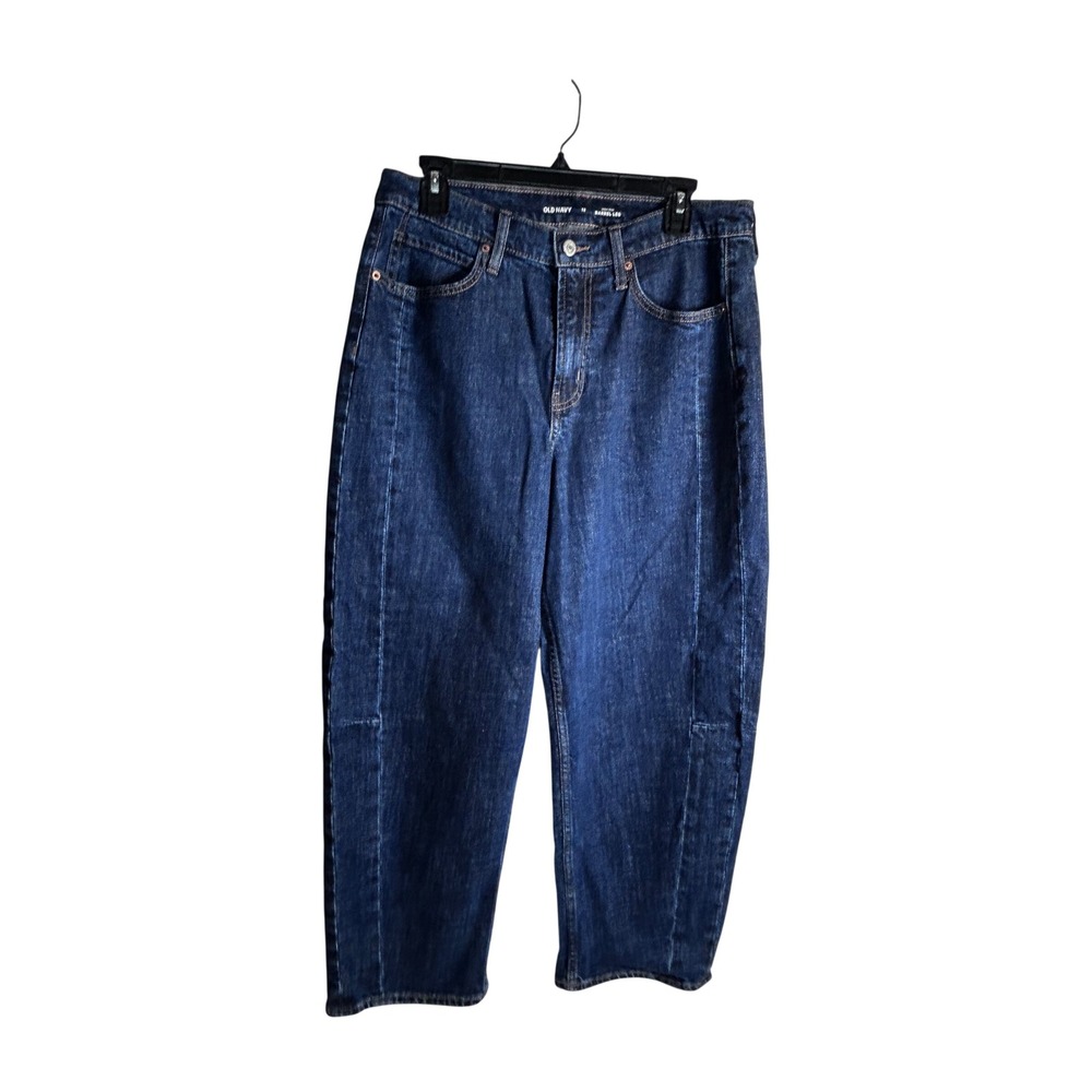 Old Navy Barrel Leg Jeans 12 Dark Wash High Rise Denim Womens